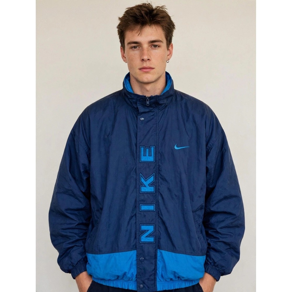 Vintage Nike Spell-Out Windbreaker Colorblock Blue XL 90s Streetwear Jacket